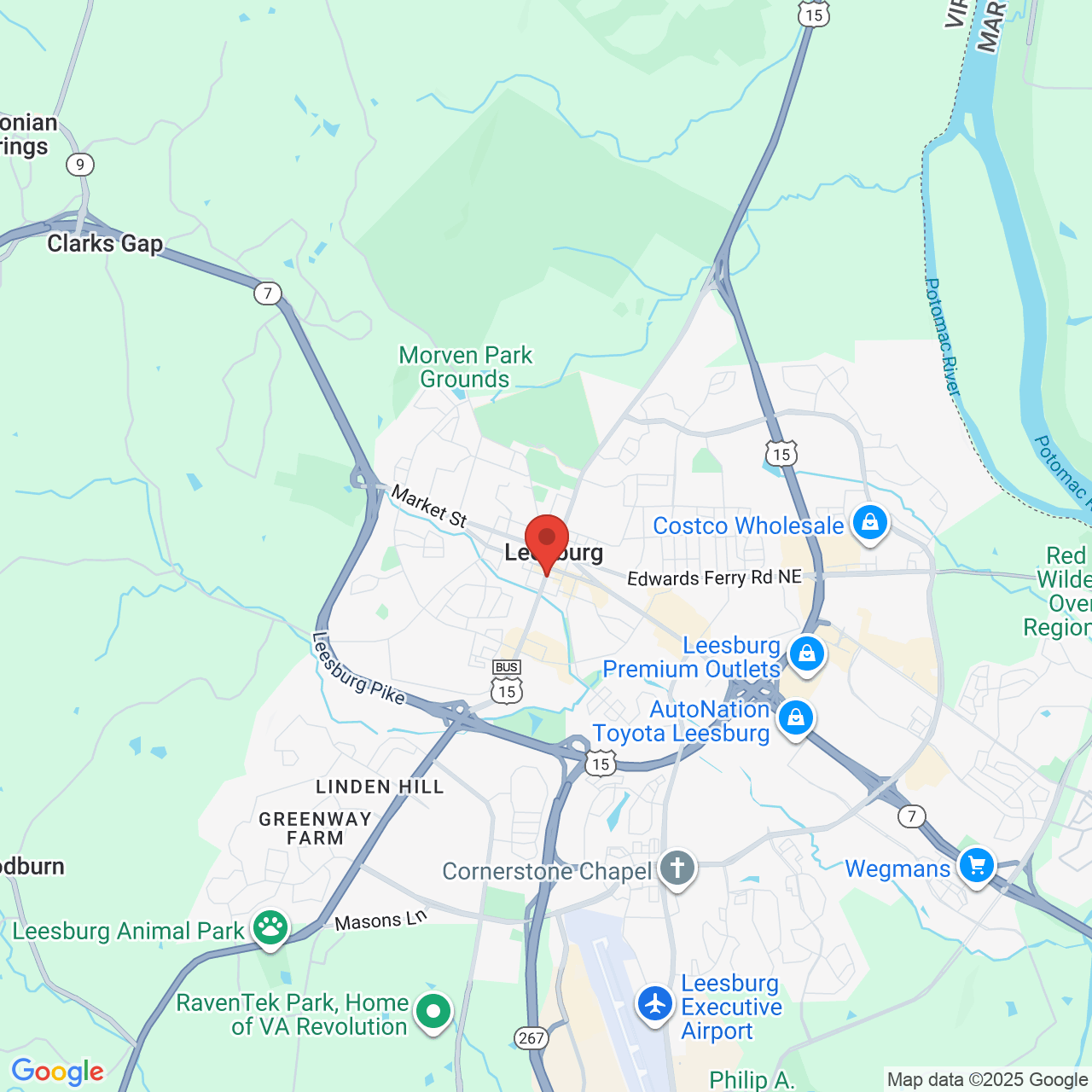 Google map image of our location in 202 S King St Leesburg, VA